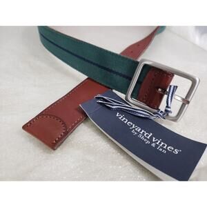 NEW Vineyard Vines Leather Canvas Webbing REVERSIBLE Brown Green Navy Blue Sz 30